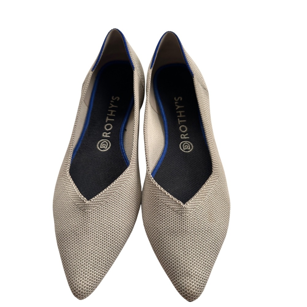 Rothy's The Point Women's Pointed Toe Flats Oatmeal Beige Knit Excellent